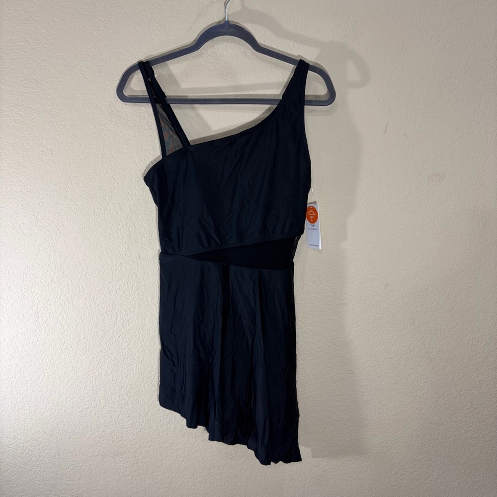 NWT!! Charmo ladies Asymetrical Skirt swimsuit, black and size medium Vacay - Picture 3 of 12